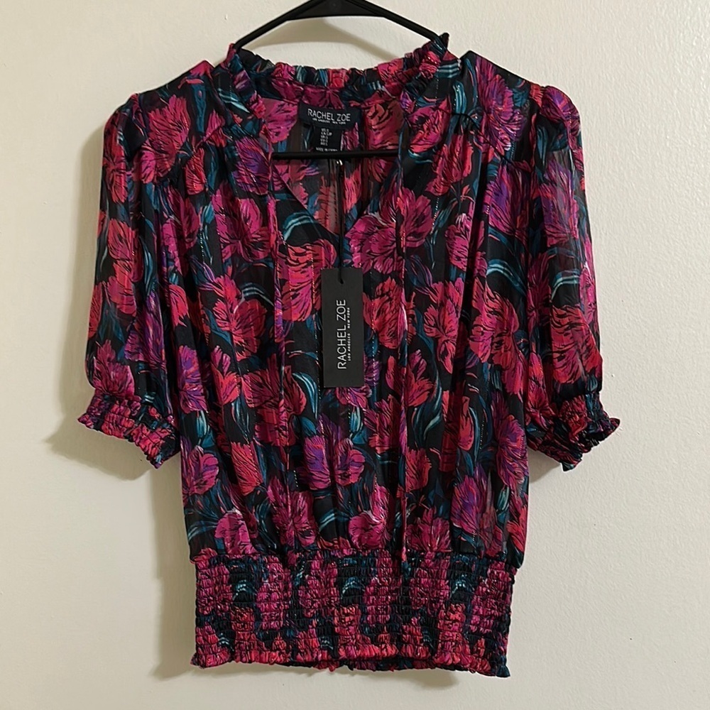 NWT Rachel Zoe Floral Smocked Waist Blouse Small
